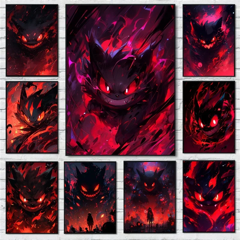 Japanese Manga Pokemon Gengar Wall Art Decoration De Maison Moderne Cadeaux D'amis Affiche Esthétique Decorative Personnalisée