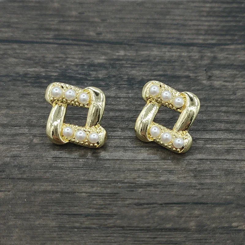 New 1pair High-quality Environmentally Friendly Zinc Alloy Rhombus Inlay Acrylic Pearl Stud Earrings Women's Accessories Gifts