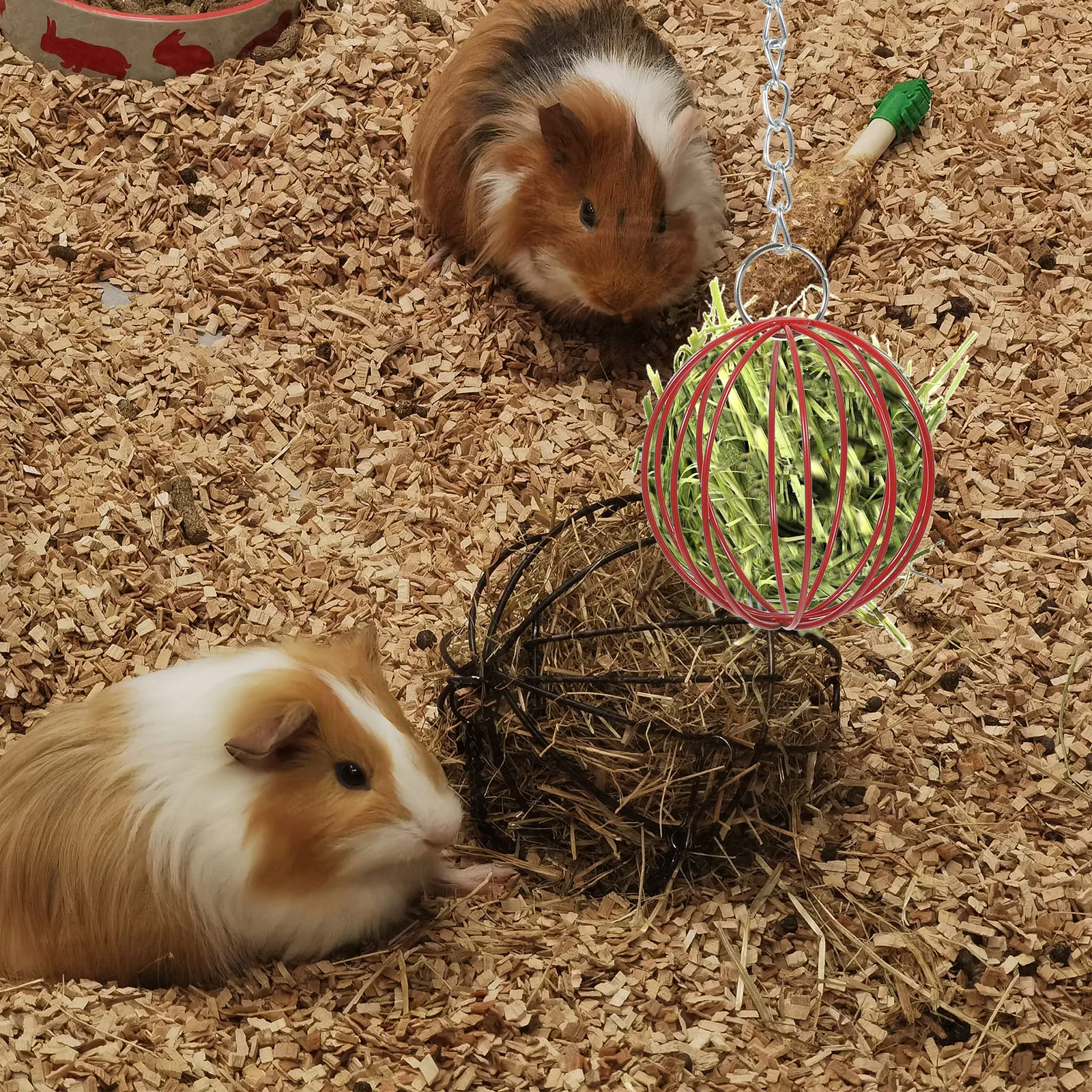 

2Pcs Pink Rabbit Hay Feeder Ball Hanging Cage Grass Dispenser For Small Pets