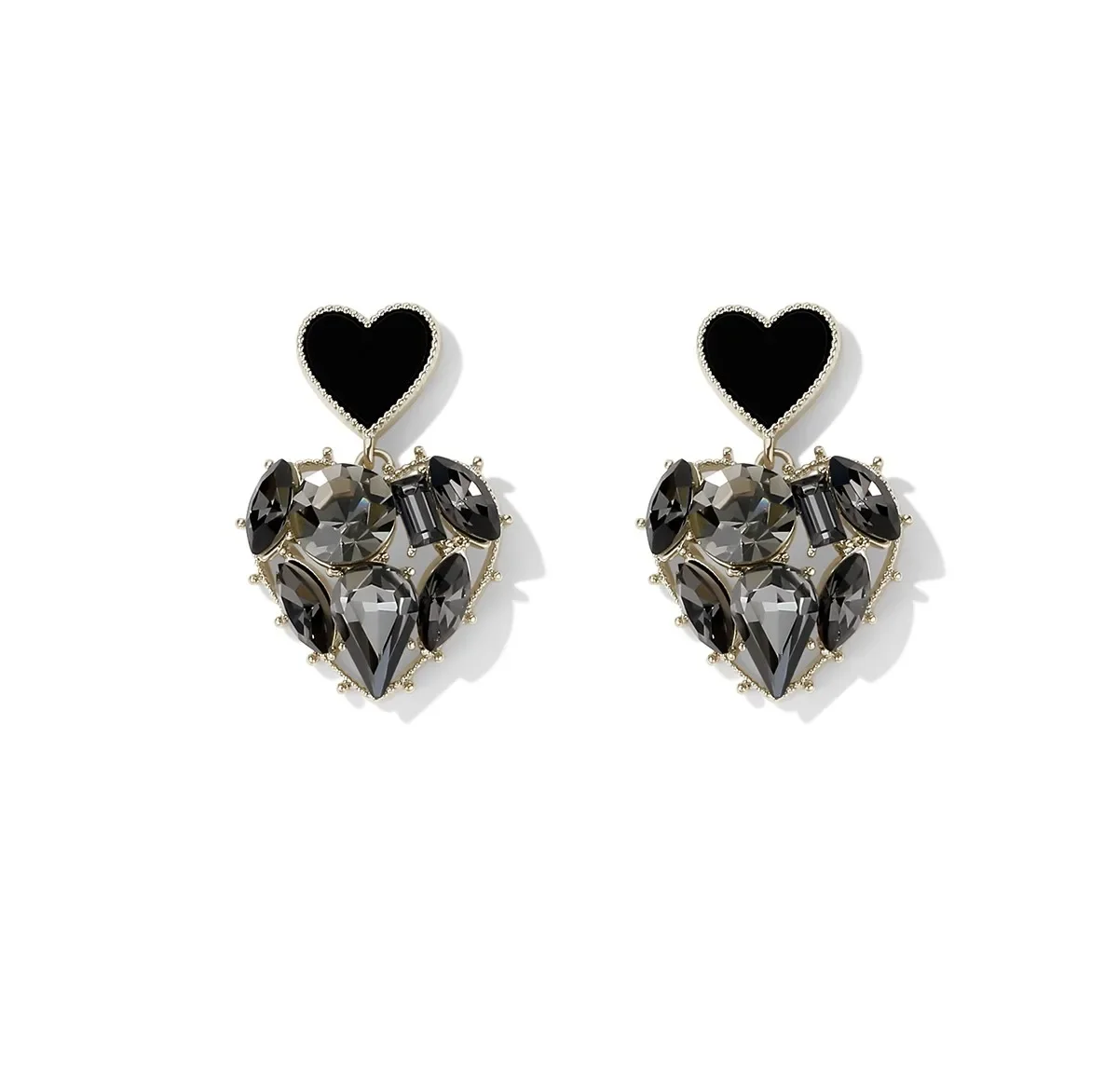 

2023 Black rhinestone love earrings For Women Original Design Metal Peach Heart-Shaped Eardrop Jewelry Teen Gift