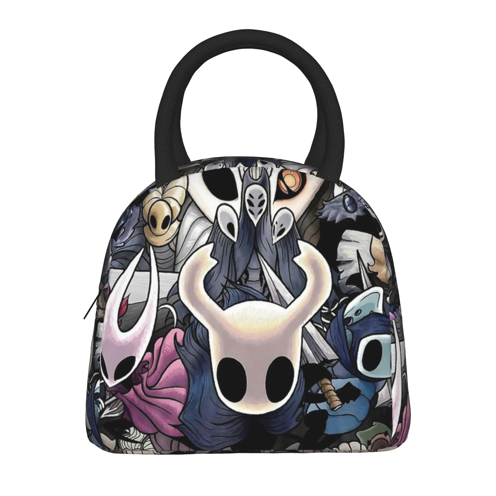 

Сумка для обеда с персонажами Hollow Knight, удобный ланч-бокс, унисекс, дорожная сумка-холодильник с графическим принтом, милая сумка-тоут из оксфордской ткани для еды