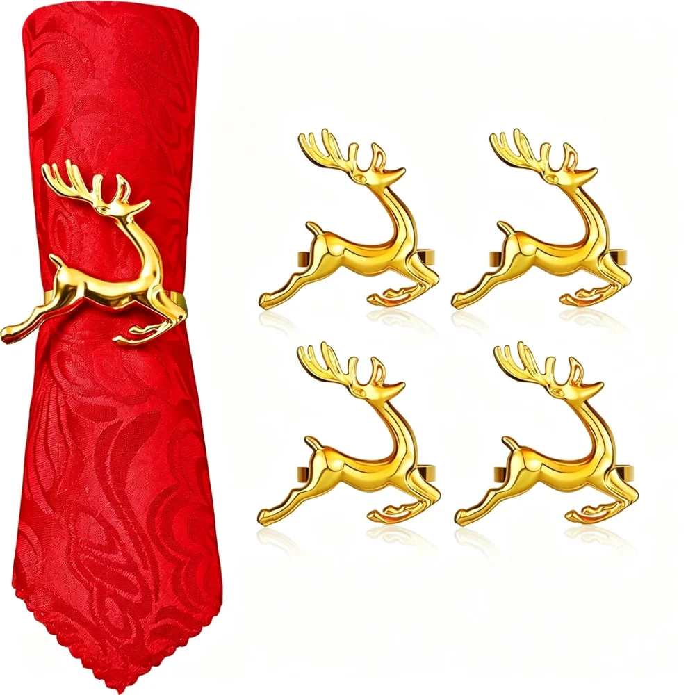 1/4pc Deer Napkin Rings Silver Christmas Antler Reindeer Napkin Holders for Cloth Napkins Holiday Dinner Party Table Decoration