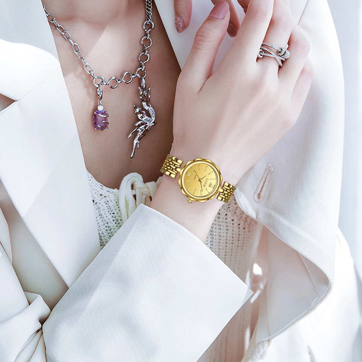 LIGE модные золотые женские часы, роскошные женские часы из нержавеющей стали, маленький циферблат, элегантный женский кварцевый браслет, наручные часы + коробка