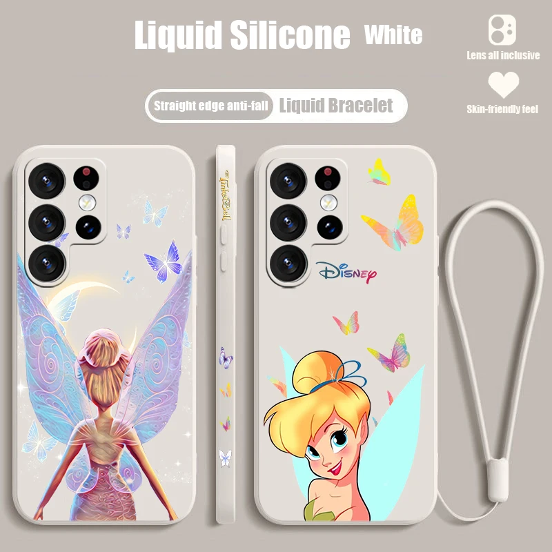 Nuovo Tinkerbell per Samsung S24 S23 S22 S21 S20 Fe S10 Note 20 10 Ultra Lite Plus custodia per telefono con corda sinistra liquida