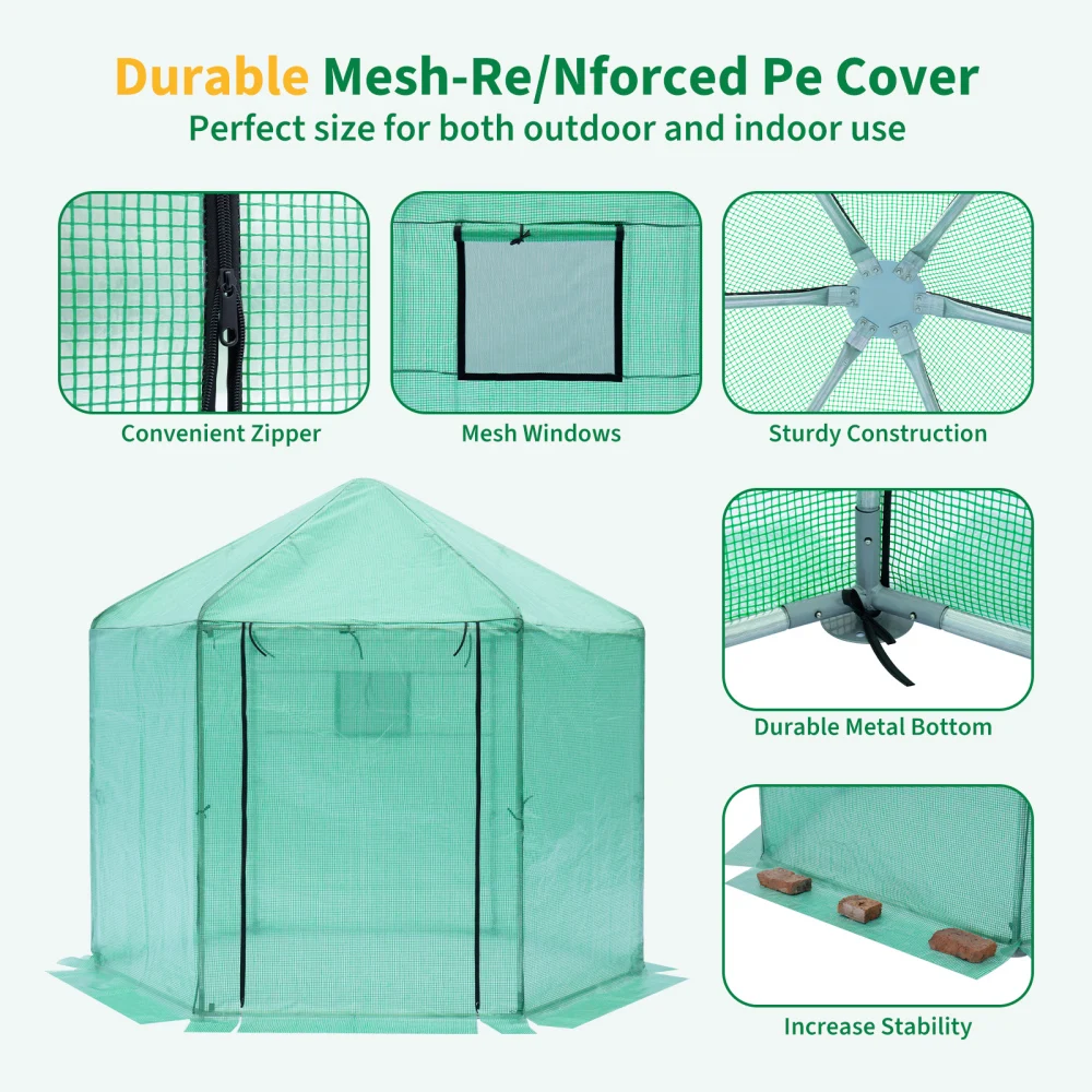 Walk-in Greenhouse Hexagonal Upgrade Reinforced Frame Heavy Duty Plastic Greenhouse Reinforced Thickened Waterproof Insulation