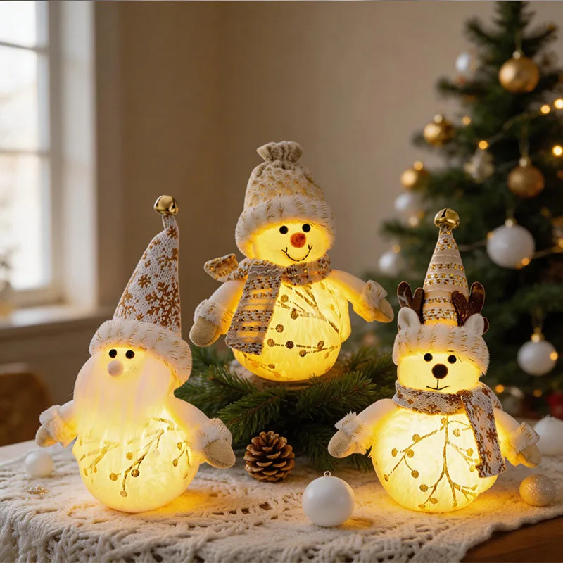 Nordic Lighted Christmas Plush Doll LED Warm Glow Gnome Snowman Reindeer Figurine Table Lamp Xmas Holiday Decoration Present