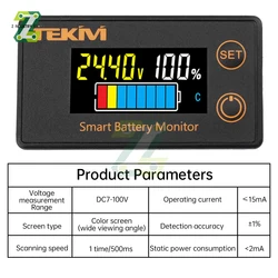 DC7-100V 3-25S Battery Capacity Tester  Acid/Li-Ion/Li-Fe Battery Universal Battery Level Meter Waterproof Digital Display