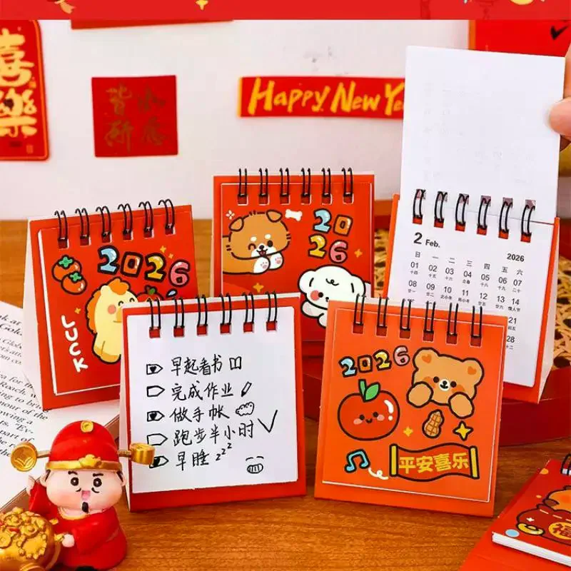 Mini calendario da tavolo per cartoni animati di Capodanno Calendario di moda carino Calendario tascabile portatile Programma Decorazione desktop Regali per studenti