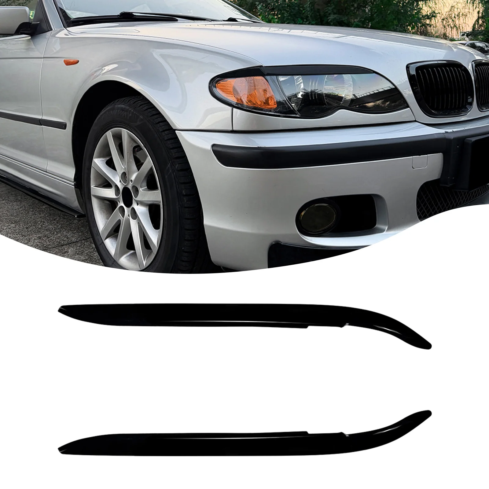 Front Headlight Eyelid Eyebrow Trim Cover For BMW 3 Series E46 1998-2004
