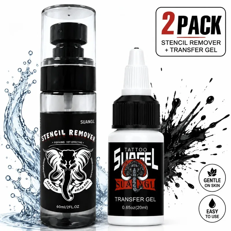 SUANGL Tattoo Transfer Gel and Spray Remover Set Clear Long Lasting Quick Remove Extra Lines Professional Tattoo Supplies