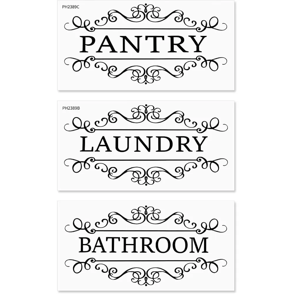 Vinyl Wall Decals Sticker Art for Laundry Room Pantry Bathroom Living Room Door Decor, Creative Removable Waterproof Self-Adhesive Home Decoration Signs for Walls Doors Windows Store Shop Decor, Set of 3 Pieces, Each