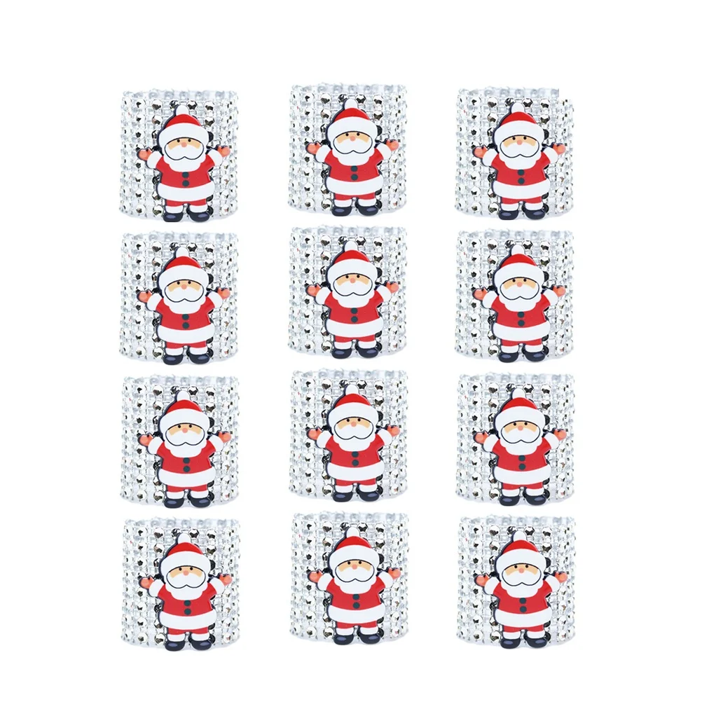

12Pcs Serviette Rings Napkin Holders Christmas Table Decor Adorable Design Holiday Dinner Party Decoration Reusable Silver