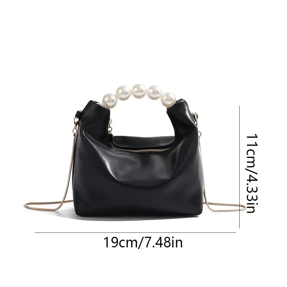 Bolso de mano informal con asa de perla y cadena de hueso de serpiente para mujer, bolso de cadena de estilo coreano, bolso de nube de PU, bolso cruzado de Color sólido, billetera