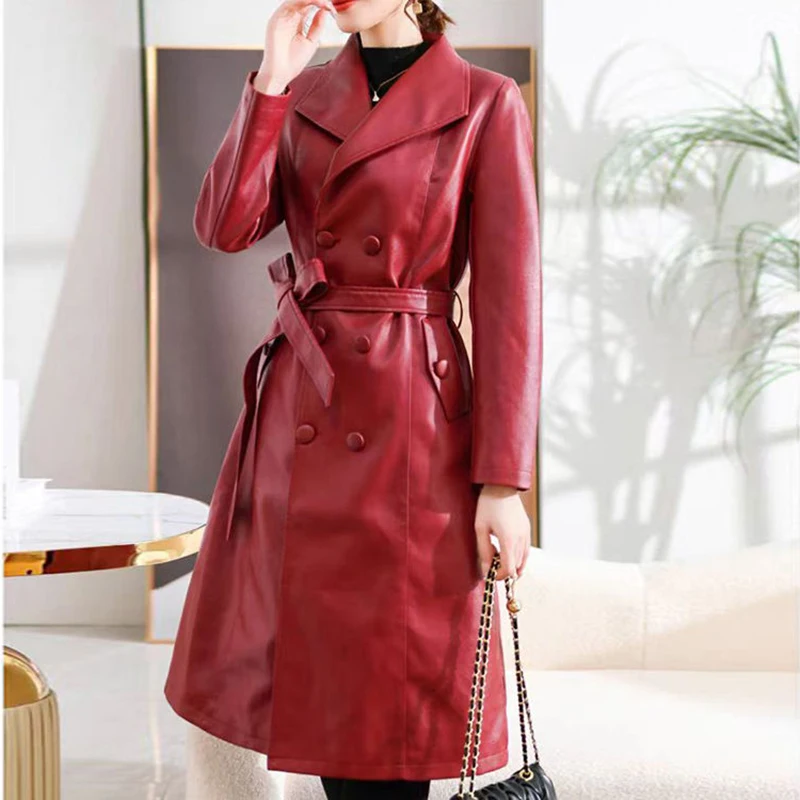 

Faionable Thiened Leather Jaet Women's Mid-Length Slim Fit Korean Sle Windbreaker Coat Autumn Winter New Arrival
