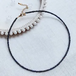 Elegant Real Natural Freshwater Pearl Necklace for Women Black White 2-3mm Mini Small Button Baroque Pearl Charm Choker Collar