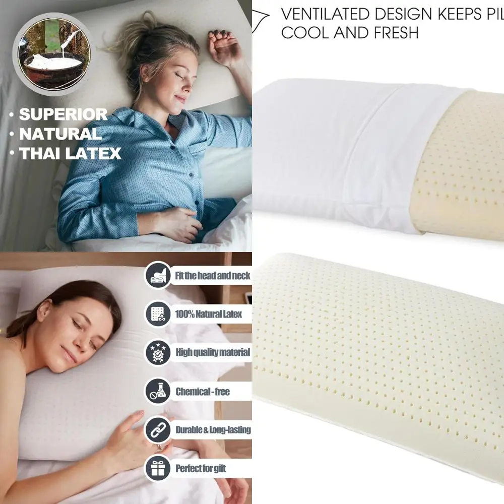 

Premium Natural Latex Pillow with Removable Cotton Cover, Medium Support for Comfortable Sleep and Pressure Relief