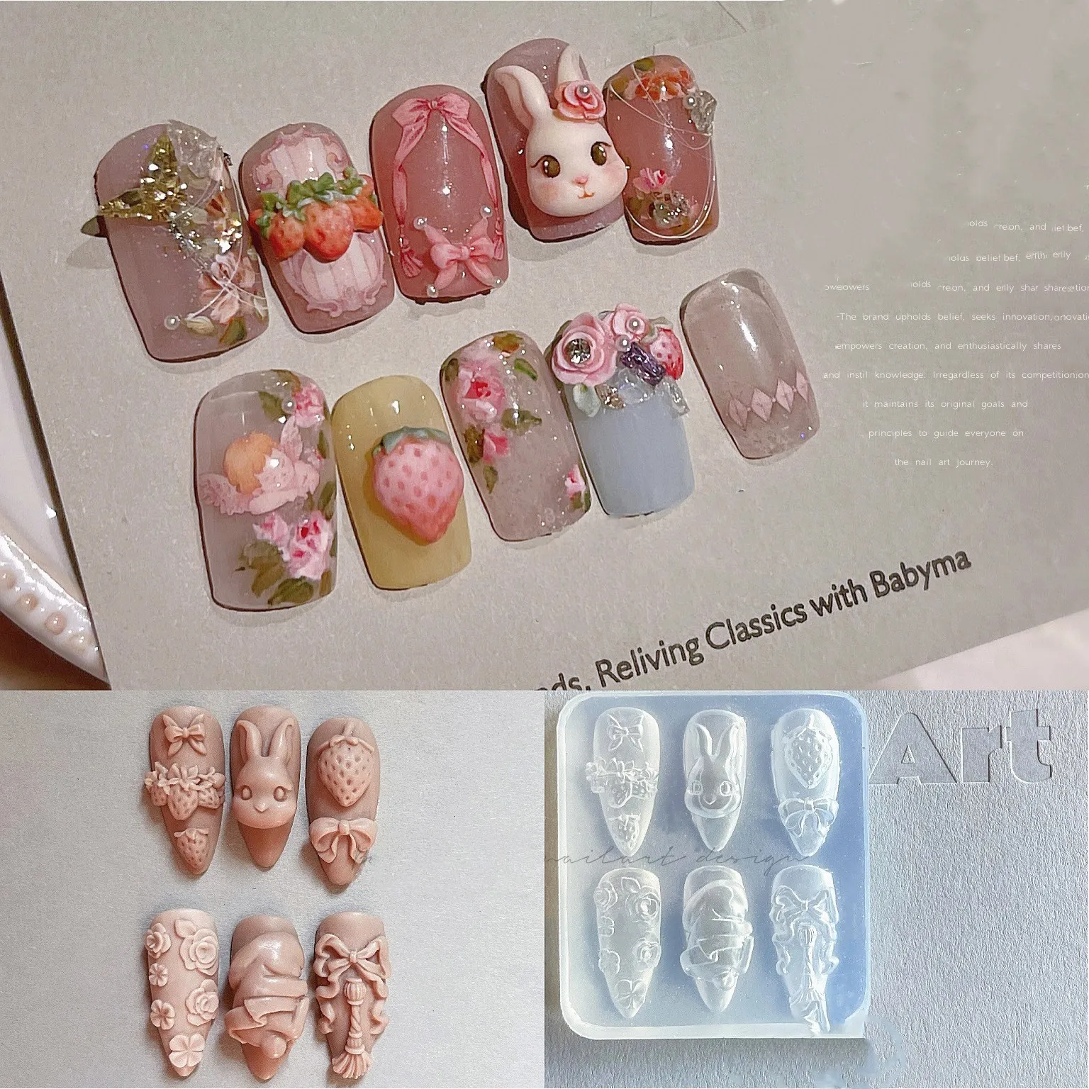 1pc Dog Duck Rabbit Strawberry 3D Acrylic Nail Mold Nail Art Decorations DIY Silicone Nail Stamping Plates Nails Products Nail