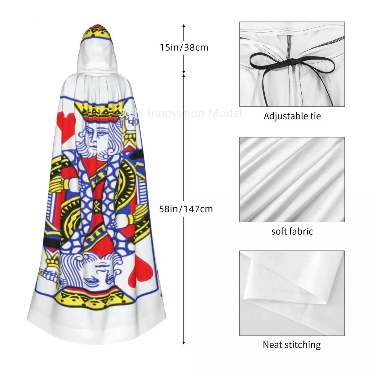 2025 New Poker Card King Adult Cloak Cape Hooded Medieval Costume Witch Wicca Elf Purim Carnival Party