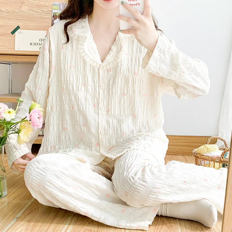 Maternity Pyjama Nursing Sleepwear Breastfeeding Pajamas Comfortable Cotton Gauze Long Sleeve Tops&Pants Pregnancy Clothes