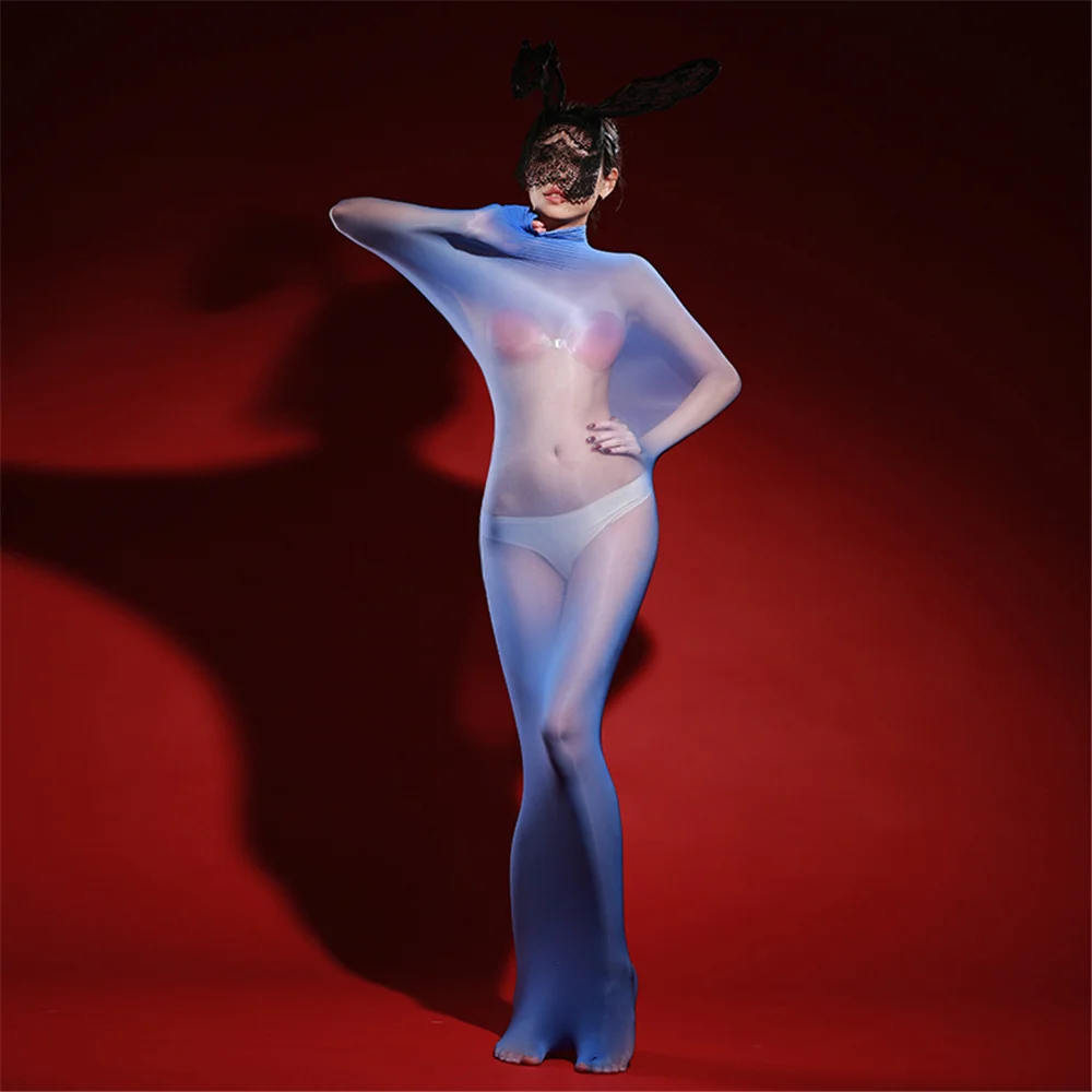 

Sexy Women Oil Glossy Shiny Elastic Full Bodystockings See Through Sleeping Bag Seamless Silky Satin Bodysuit Tight Maid Leotard