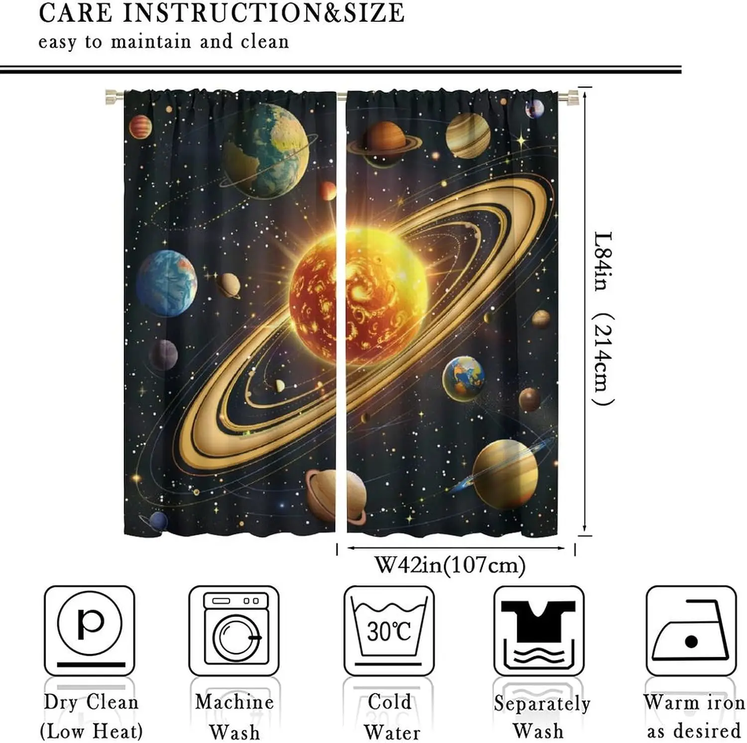 Abstract Galaxy Space Planet Curtains Window Drapery Solar System Celestial Home Decor Polyester Material Room Wall Art Curtain