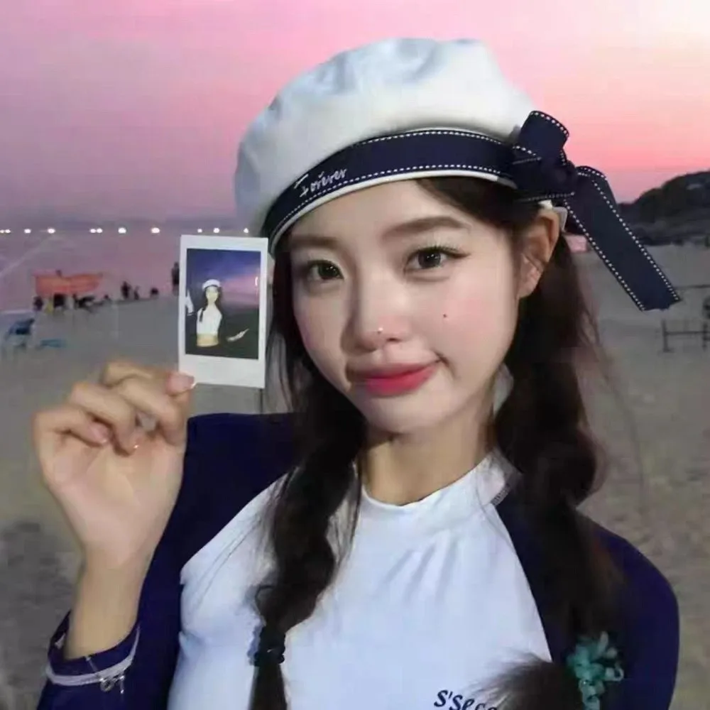 Fashion Sweet White Sailor Hat Korean Style Bowknot Octagonal Cap Letter Embroidery Uniform Cap Painter Hat Girls