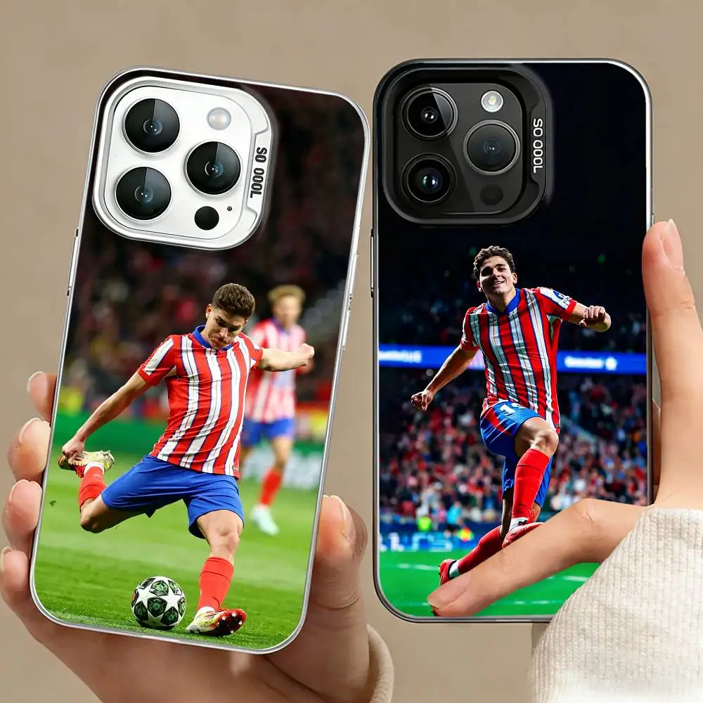 Funda para Teléfono L-La A-Aranita J-Julian Alvarez para iPhone 17, 16, 15, 14, 13, 12, 11 Plus, Pro Max, XS, Color Plateado
