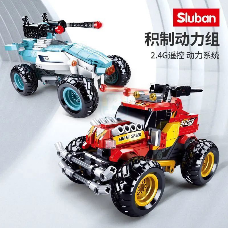 Sluban 2.4GHz Remote Control Monster Racer Off-Road Rally Car Model Power System Move Around Building Blocks Toy Birthday Gift