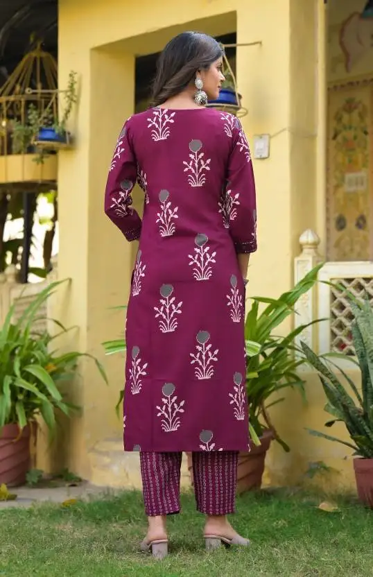 Women Ethnic Kurti Pant Set Indian Salwar Kameez Kurta Set image 5