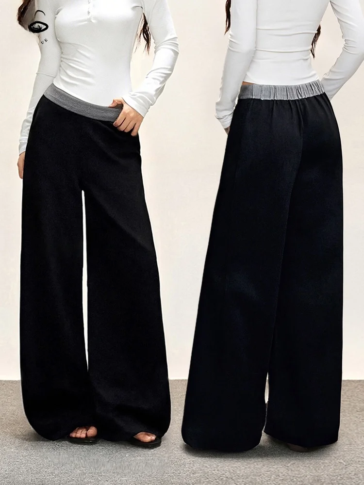 

High Waist Draped Loose Women's Casual Pants Color Blo Elastic Waist Wide Leg Pants Autumn Winter American Sle Trousers