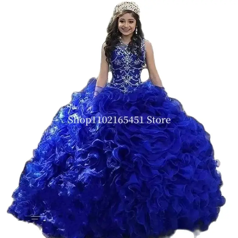 Vestidos de quinceañera en cascada escalonados, cuello de Joya, Organza de cristal, dulce 16, 15 años