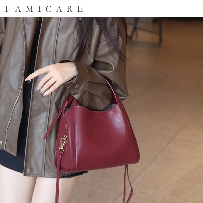 

2025 осенне-зимняя женская сумка-корзина для овощей из натуральной кожи, женская сумка на одно плечо для девочек, пригородная сумка через плечо премиум-класса