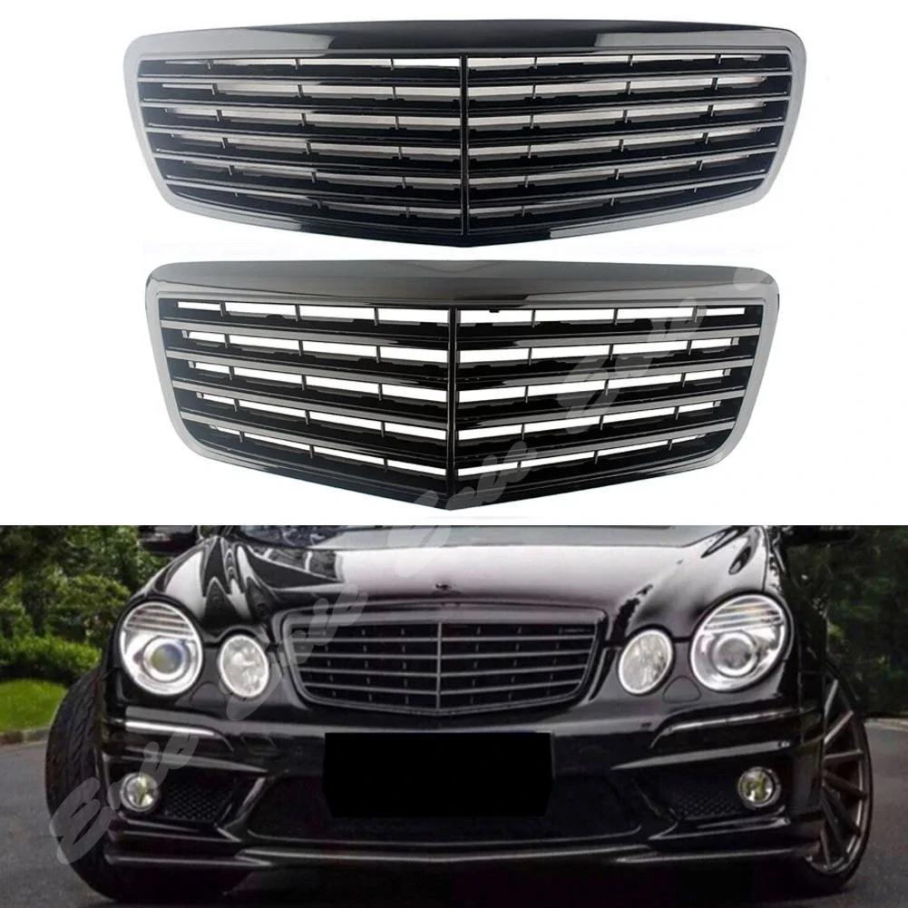 Front Racing Facelift Grilles Upper Bumper For Mercedes-Benz E-Class W211 2003 2004 2005 2006 2007 2008 2009 Glossy Black