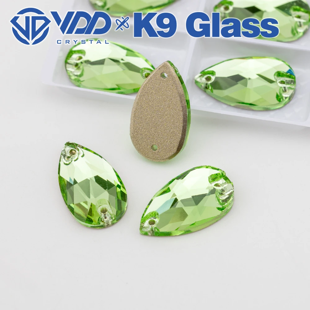 VDD S112 Lt.Peridot Pear AAAAA Top Quality K9 Glass Sew On Rhinestones Crystal Flatback Sewing Strass Stones Garment Dress