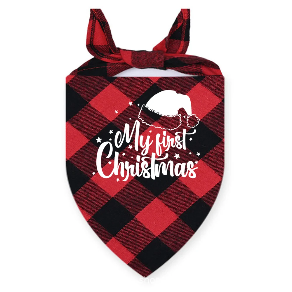 My First Christmas Print Dog Bandanas Large Pet Scarf Pet Bandana for Dog Plaid Bow Ties Collar Cats Dogs Xmas Scarf Accessories