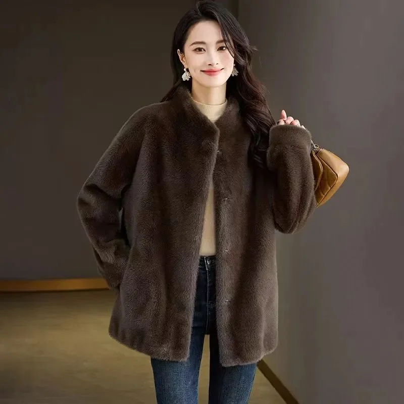 Environmental Protection Mink Velvet Coat Women New Fur Jacket Winter 2025 Thicken Fur Coat Long Fashion Collar Outwear Female