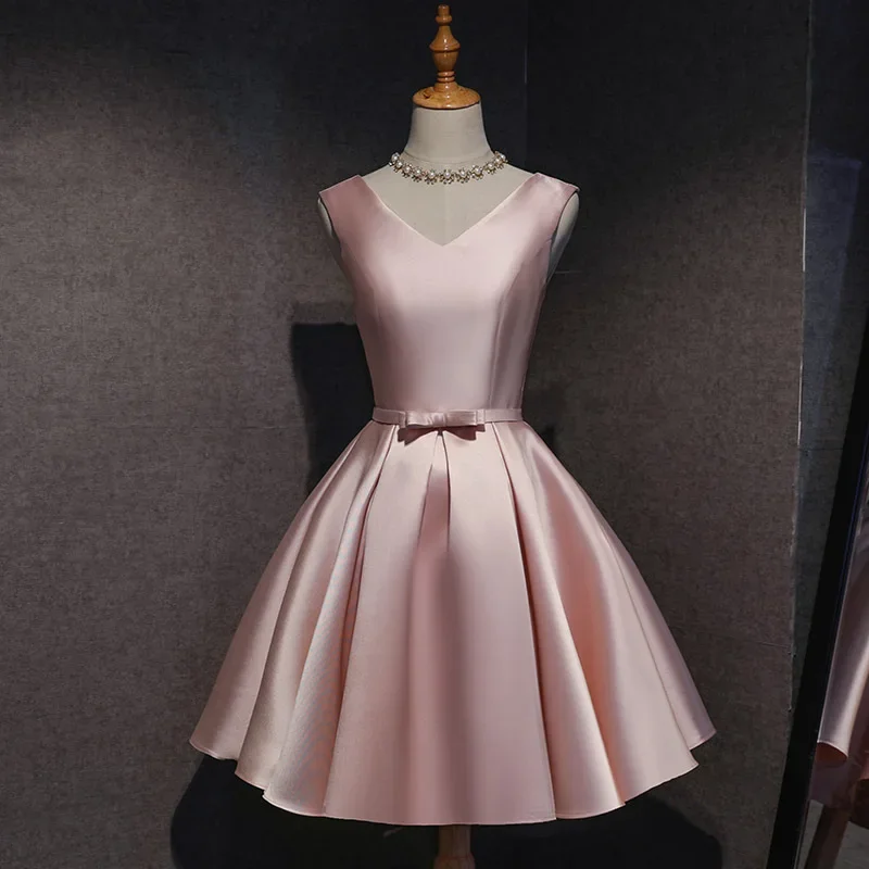 Sweet Memory-Vestido corto de satén para mujer, traje de dama de honor rosa, elegante, para fiesta de boda, Noche y graduación, 2024