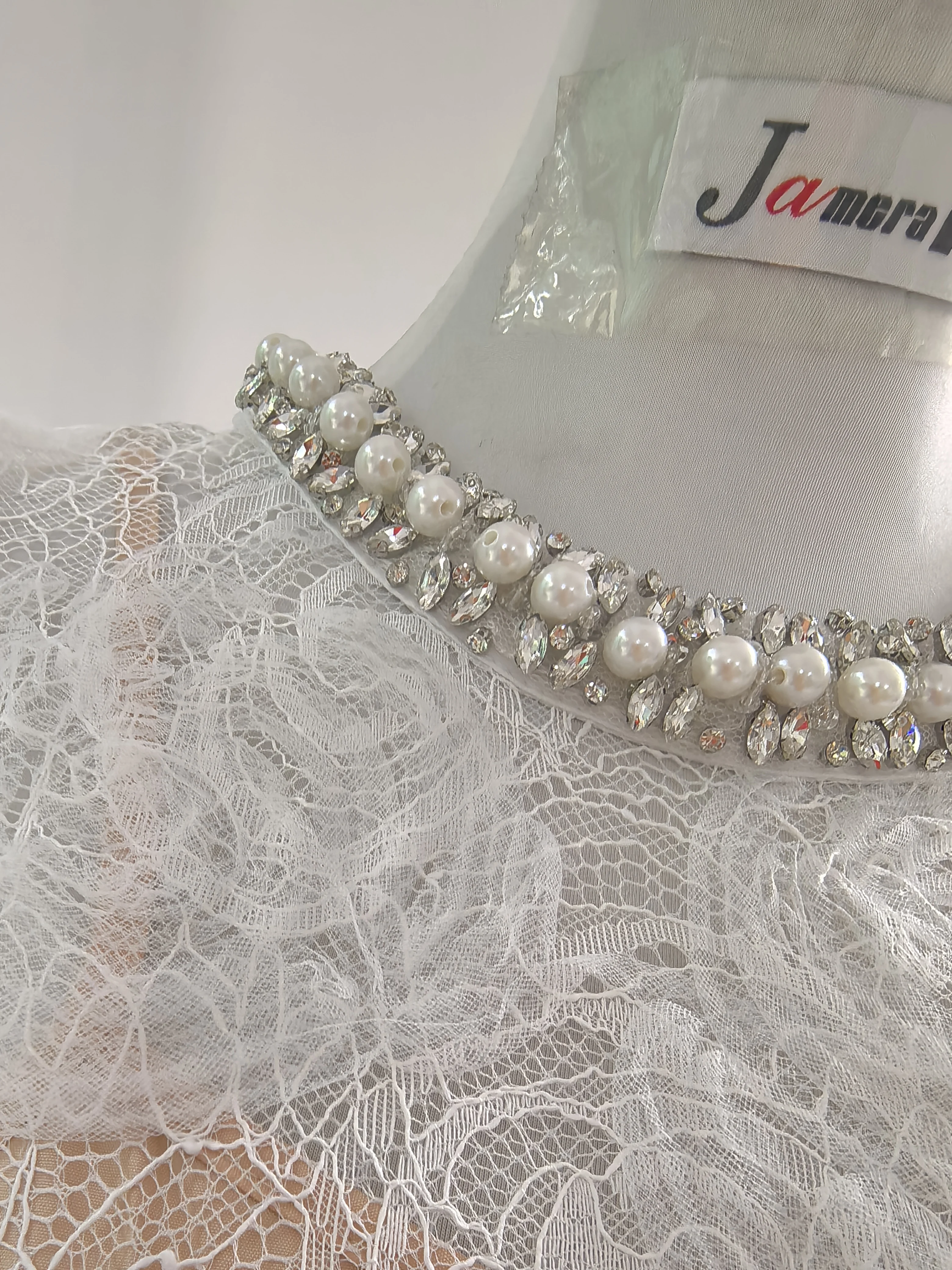 Luxe formele avondborduurwerk kanten lange jurk dames met diamanten verfraaid pure kristallen midi fishtail-jurken met korte mouwen