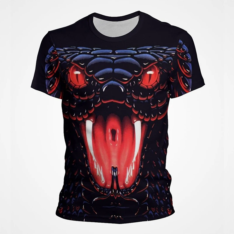 New Summer Snake Graphic Pop T Shirts For Men 3D Horror Animal Printed Tee Shirt Kid Fashion Cool Streetwear Clothes O-neck Tops