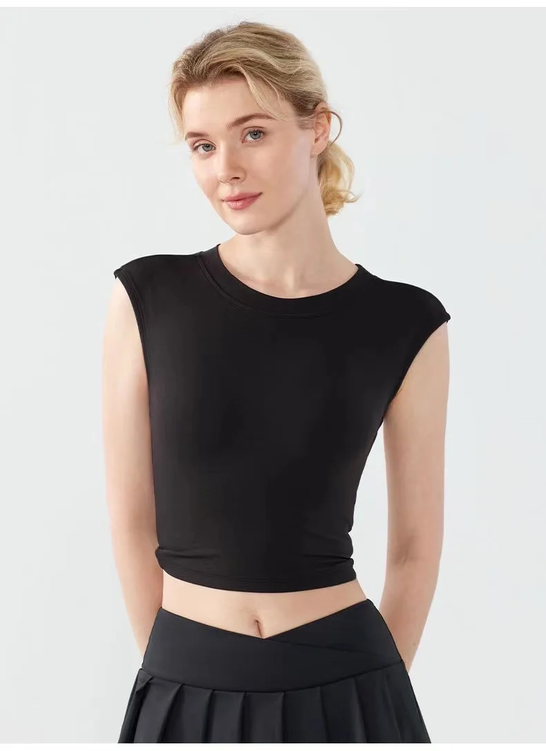 Rückenfreies Sporttop für Damen im Sommer, stoßfeste Pilates-Yoga-Anzüge für kurzärmelige, schnelltrocknende Fitnessanzüge. – Detail 9