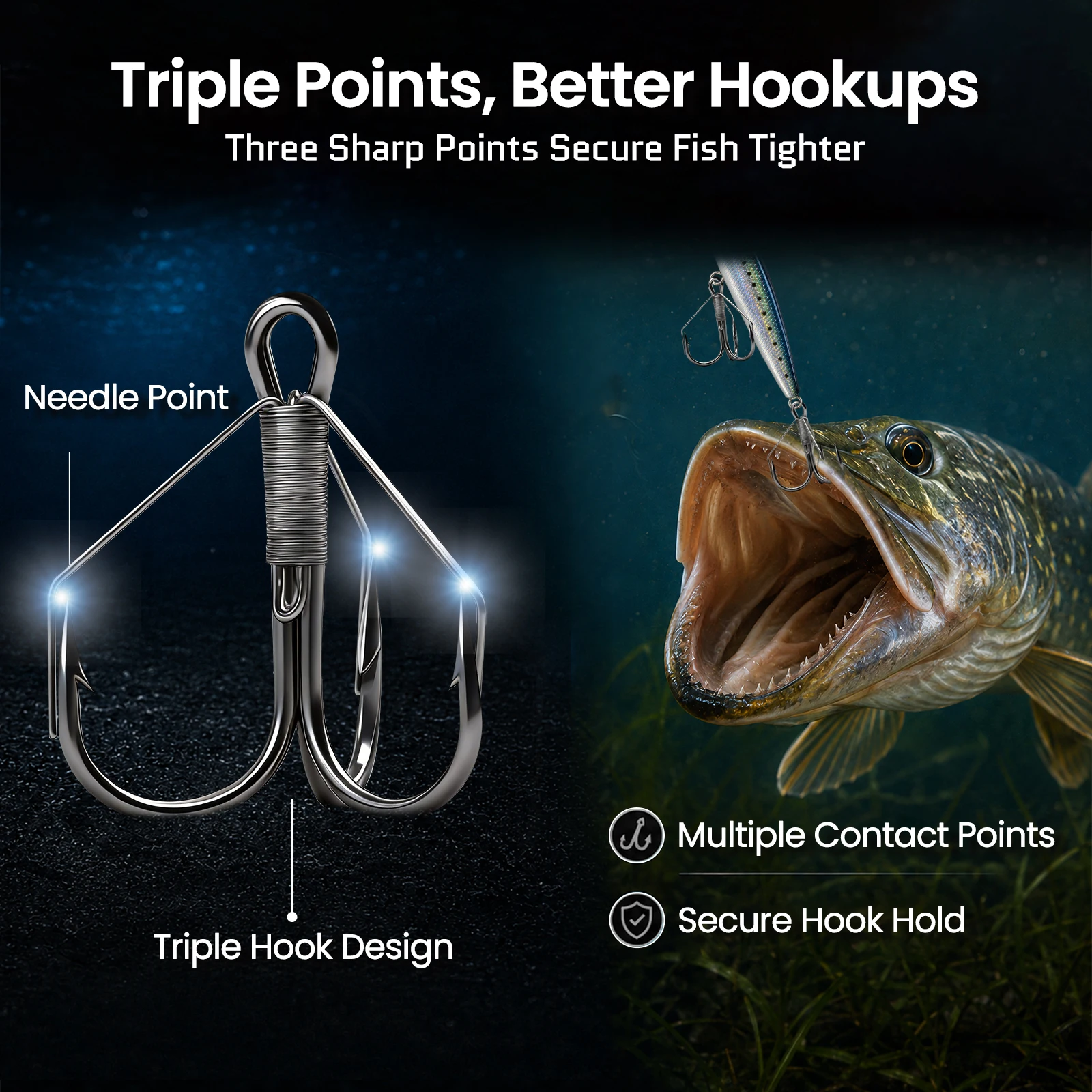 FishTrip 8-24Pcs Weedless Treble Hooks High Carbon Steel Triple Hooks with Wire Guard Replacement Hooks for Fishing Baits
