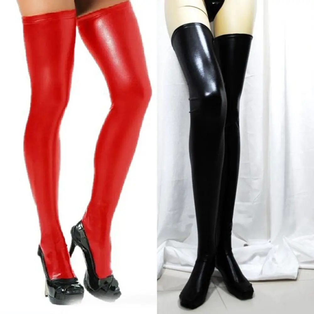 Costume Solid Color High Tube Socks Punk Style PU Leather Thigh High Socks Apparel Accessories Women Stockings Overknee Socks