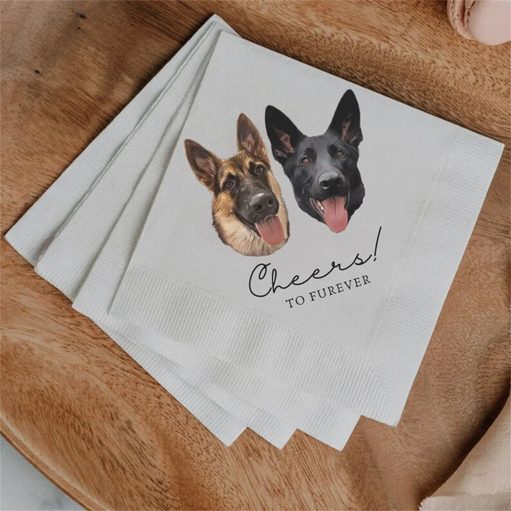 

50 PCS Custom Pet Cocktail Napkins, Dog Wedding Napkins, Custom Pet Cocktail Napkins, Customized Pet Napkins, Custom Pet Portrai