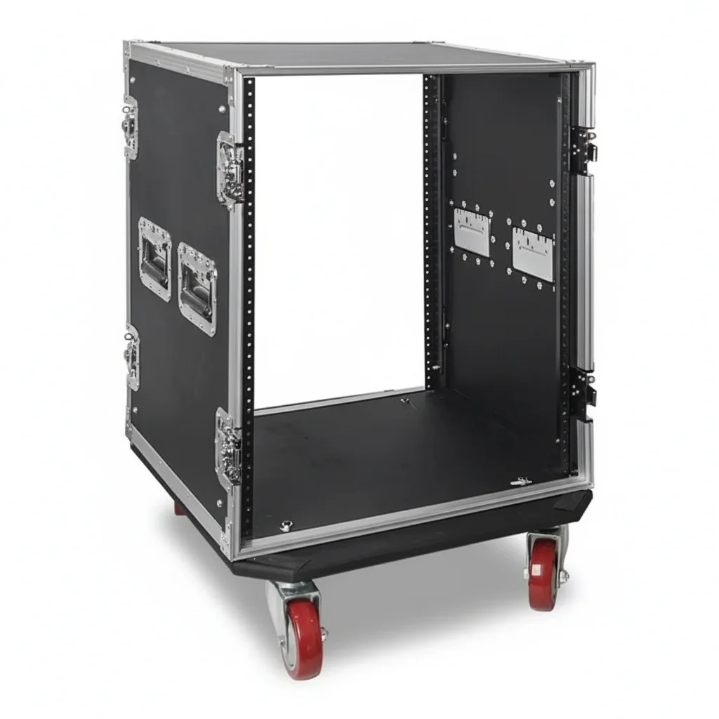 14U Rack Case, Aluminum Plywood DJ Road Case with 21-inch/533mm Depth, Wheels, Heavy Duty ATA Flight Equipment Case, Waterproof