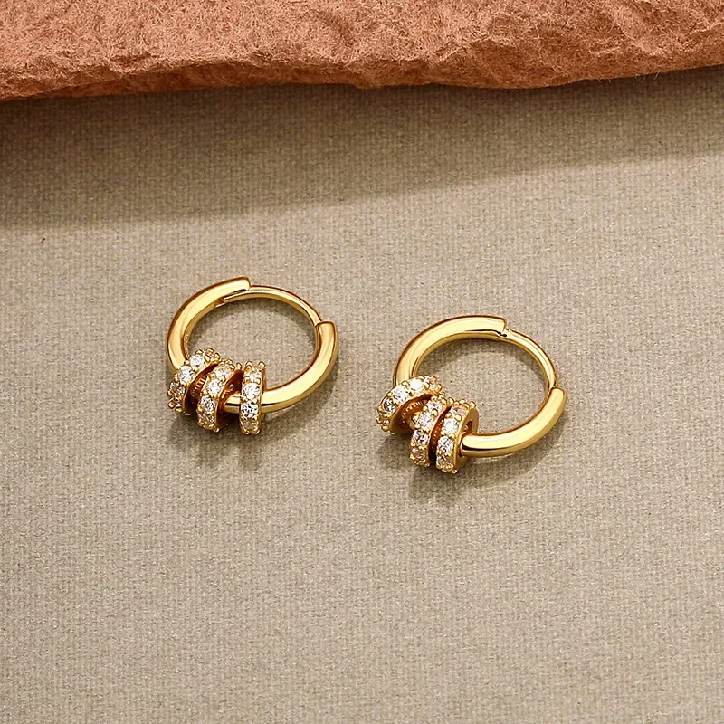 Classic Gold Color Stainless Steel Geometric Circle Hoop Earrings for Women Charm Zircon Korean Jewelry Party Accessories Gift