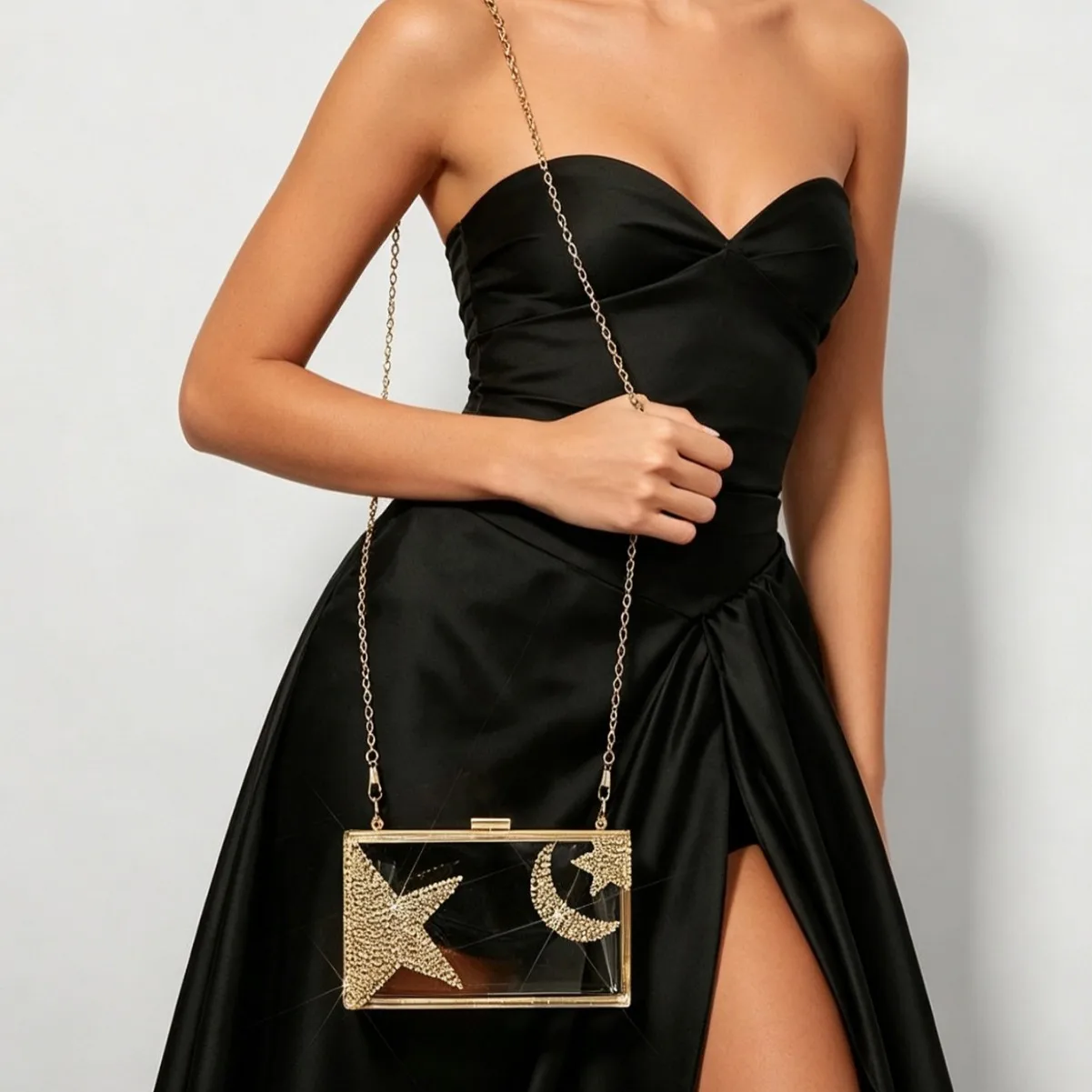 New Cross-Border Women's Diamond Embellished Party Clutch Shoulder Chain Handbag Elegant Evening Bag Acrylic Material