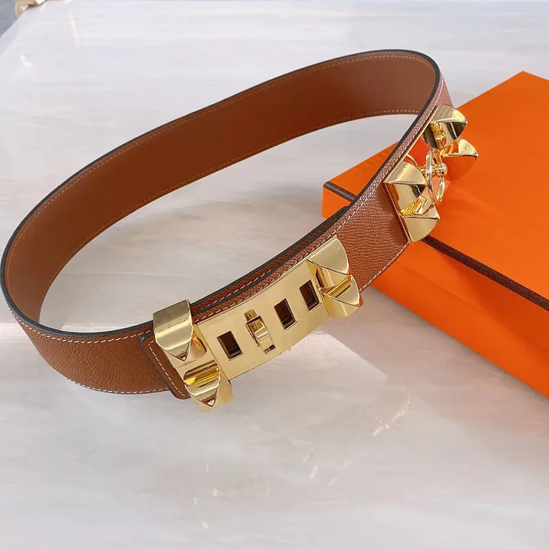 

Luxury Wide Belt Female Genuine Cowhide Golden Copper Hardware Decoration Fashion Summer Cummerbund Ladies Classical