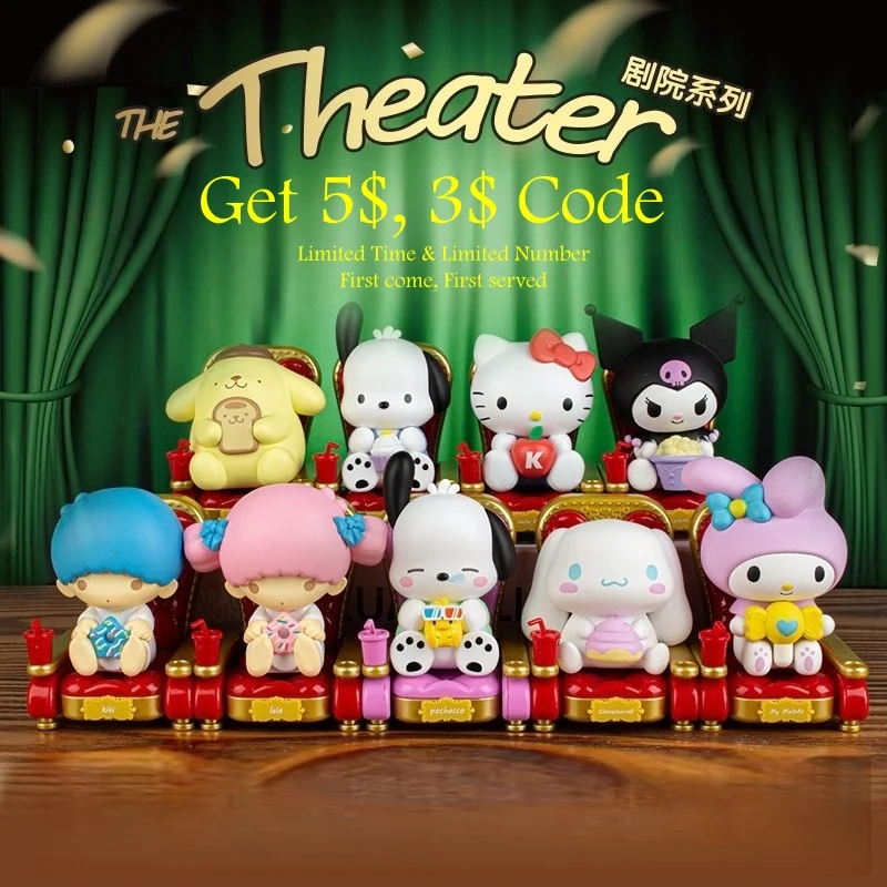 Echte Sanrio Family Theater Series Blind Box Kuromi Melody Anime Figuren Decoratie Cadeaus voor verjaardag Halloween Kerstmis
