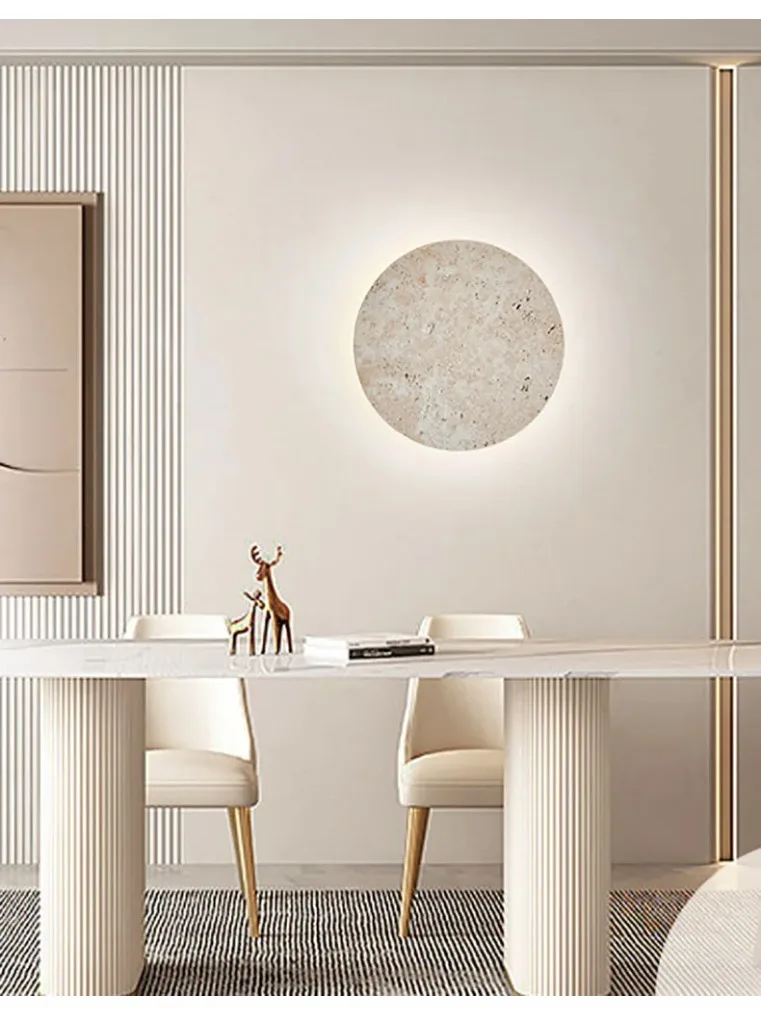 Lampe murale LED circulaire en pierre naturelle simple et luxueuse, décoration de chambre à coucher, salon, couloir, luminaire en pierre calcaire jaune