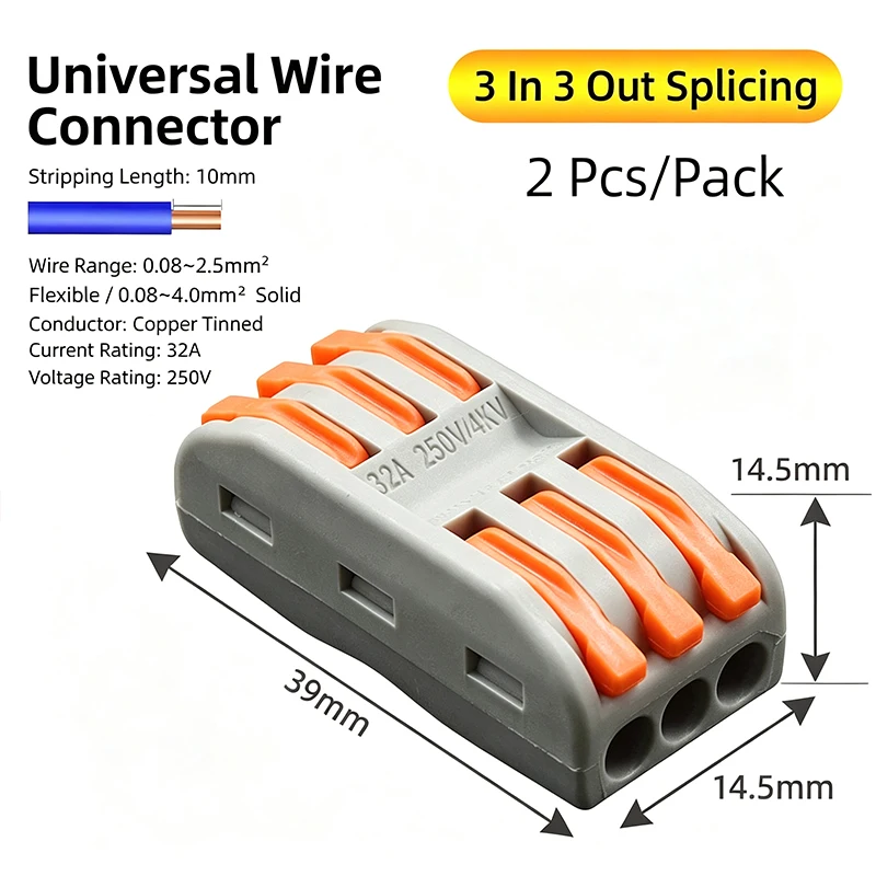 2PCS Quick Splice Terminal Block 2/3/4 Pin Electrical Cable Connector Tool-Free Reusable for LED Home Wiring